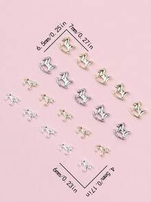 2026新款小马美甲配件10件套，金属DIY美甲配件，短指甲装饰，美甲用品，美甲宝石 - 彩色 - 查看 5