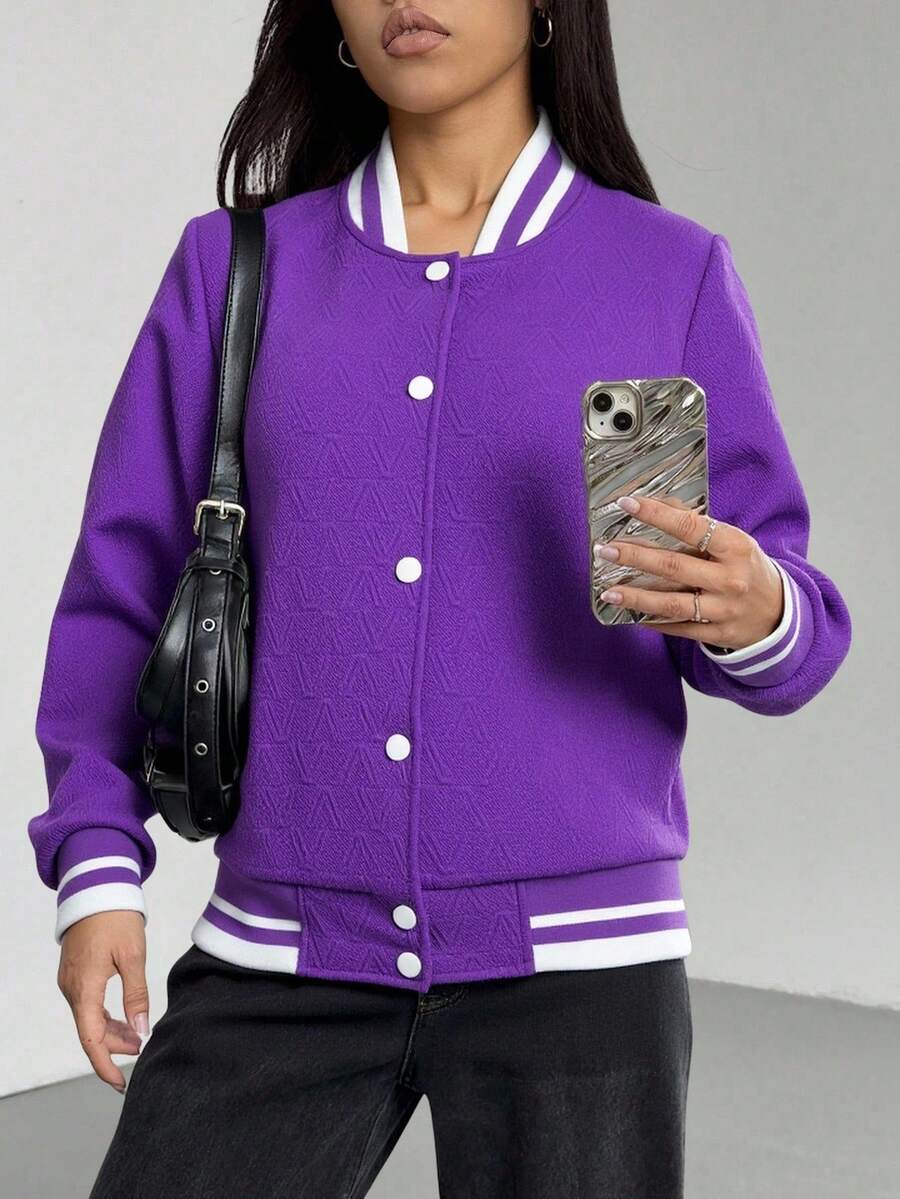 Cazadora de universidad con hombro  caídos de dos tonos - Morado - Ver 1