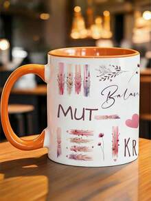 1 Set Of 11 Ounce Ceramic Coffee Cup, Mindfulness Cup Design, Flower, Courage, Happiness, Trust, Motto, Lavender Farm, Couple Mug, Friend Commemorative Cup, Hand Wash Only, Suitable For Hot And Cold Drinks, Boyfriend And Girlfriend Gifts, Christmas Gifts, Birthday Gifts - Multicolor - View 3