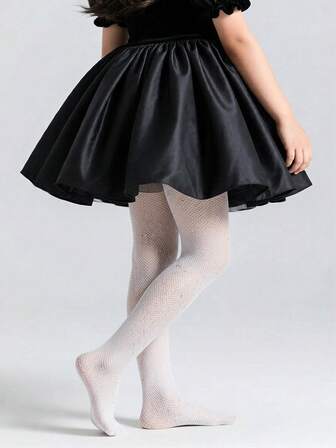 1pc Girls' Solid Color Diamond Fishnet Tights