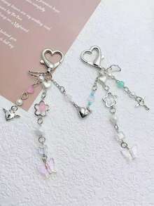 Y2K Style Handmade Beaded Pendant, Heart-Shaped Magnetic Wings Bag/Key Chain, Gift For Couples, Best Friends, Family, Valentine's Day - Beaded Keychain - View 3