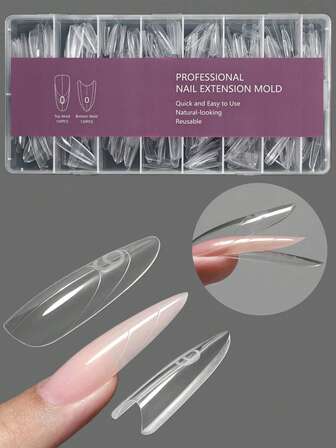 240pcs Water Drop Ballet Oval Nail Extension Tips, Sandwich Design 120pcs Top Tips + 120pcs Bottom Tips, Acrylic Gel Quick Nail Extension, Creative Nail Art DIY Tools