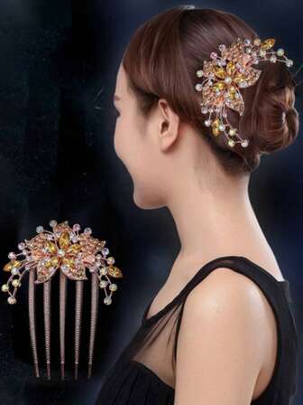 Women's Elegant Crystal Flower Hair Comb, Hair Accessory, Bridal Hair Clip, Bun Maker