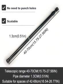 Adjustable Metal Tension Rod For Indoor/Outdoor Use, Closet, Garment Rack, Curtain, Shower Curtain, Window - Suitable For Bedroom, Living Room Home Decor - Black - View 9