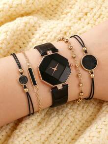 5pcs/Set Elegant, Mysterious, Sweet, Dreamy Multi-Dial Quartz Watches, Versatile For Teenagers, /Year-End /Birthday Gift/Holiday Gift - Gold - View 8