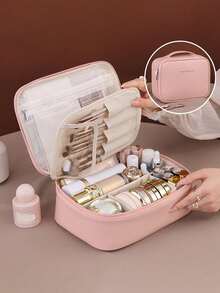 1pc Multi-Functional PVC Cosmetic Bag, Summer Travel Makeup Organizer Bag, Waterproof Bathroom Storage Pouch, Can Hold Skincare, Makeup Brushes, Eyeshadow Palette, Powder, Lotion, Lipstick, Jewelry, Bridesmaid Gift, Mother's Day Gift, Friend Gift, Teacher's Bag, Vanity Bag - Multicolor - View 17