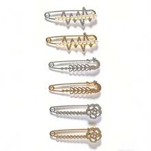 2/6/8pcs Fashionable & Elegant Minimalist Iron Geometric Pattern Anti-Exposure Faux Pearl & Rhinestone Brooch Pins, Suitable For Cardigan, Scarf, Suit, Sweater Decoration Accessories For Women - Multicolor - View 2