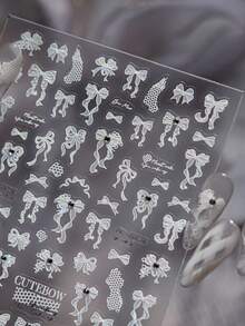 1pc 5D Crystal Diamond Nail Sticker, Luxury Nail Sticker, Exquisite Nail Decoration Sticker, Bow Nail Decoration Sticker - White - View 1