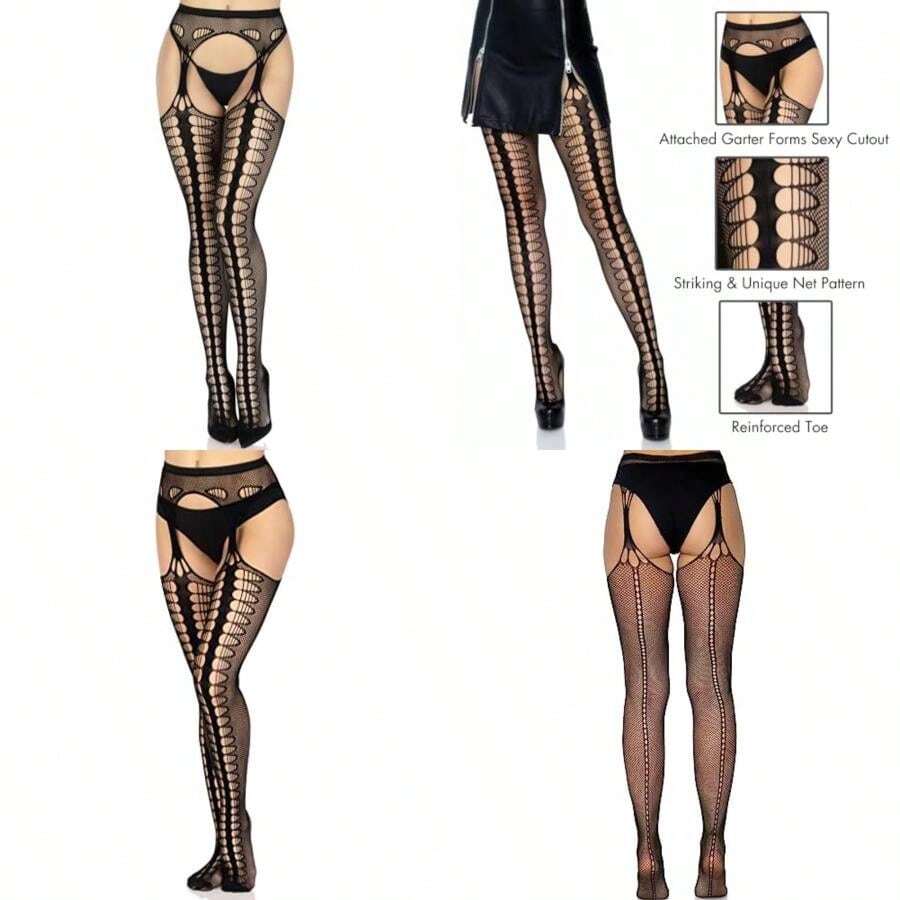 - Medias de red para mujer con liguero adjunto(Talla única Escala Negro) - Multicolor - Ver 1
