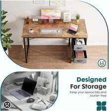 Sweetcrispy Computer Desk With 2 Fabric Drawers, 2 Sizes Gaming Writing Study Table With Storage Shelves And Telephone Hook, Wood Table With X-Shaped Structure For Home Office Bedroom PC Desk - màu nâu - Xem 7
