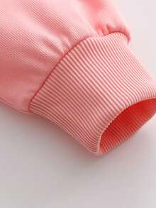 青少年女孩豹纹心形印花圆领运动衫，长袖针织女孩连帽衫