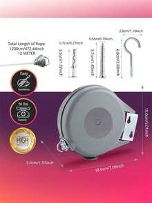 1pc 12M/15M Extendable Plastic PVC Clothesline, Thick Rope, Adjustable Length, 1200cm, 3mm Thickness For Household, Clotheslines - Multicolor - View 5