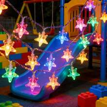 1串黄色星形灯，暖光，彩色灯光 - 电池供电闪烁星形灯/LED灯，仙女灯，星形串灯，节日闪烁风格，节日照明，适合悬挂/串挂/天花板安装，节日照明，适合室内卧室/办公室/汽车/房间/楼梯扶手/圣诞树装饰，冬季节日照明套装。