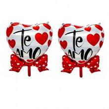 2-Pack Valentine's Day Red Bow Heart Balloons Spanish I Love You Heart Balloons Aluminum Foil Balloons Valentine's Day Party Decoration Proposal Anniversary Scene Decoration - 彩色 - 查看 3