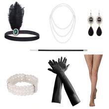 1920s Flapper Party Dress: Sequin Fringe Headband, Layered Pearl Necklace + Long Gloves, Recreating The Exuberance And Elegance Of The Jazz Age - Multicolor - View 6