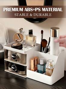 Makeup Organizer With Brush Holder And Drawers, Cosmetic Storage For Vanity, Countertop Storage Organizer Makeup Brushes Storage, Skin Care Storage, Bathroom & Bedroom Organization And Storage, White Bathroom Organizer, Bathroom Stuff, Bathroom Counter Organizer, Desk Organizers And Accessories, Bathroom Accessories, Perfume Organizer, Nail Polish Organizer, Vanity Organizer, Lipstick Organizer, Perfume Stand, Make Up Case, Makeup Holder, Make Up Organizers For Vanity, Valentines Gift - 白色 - 查看 5