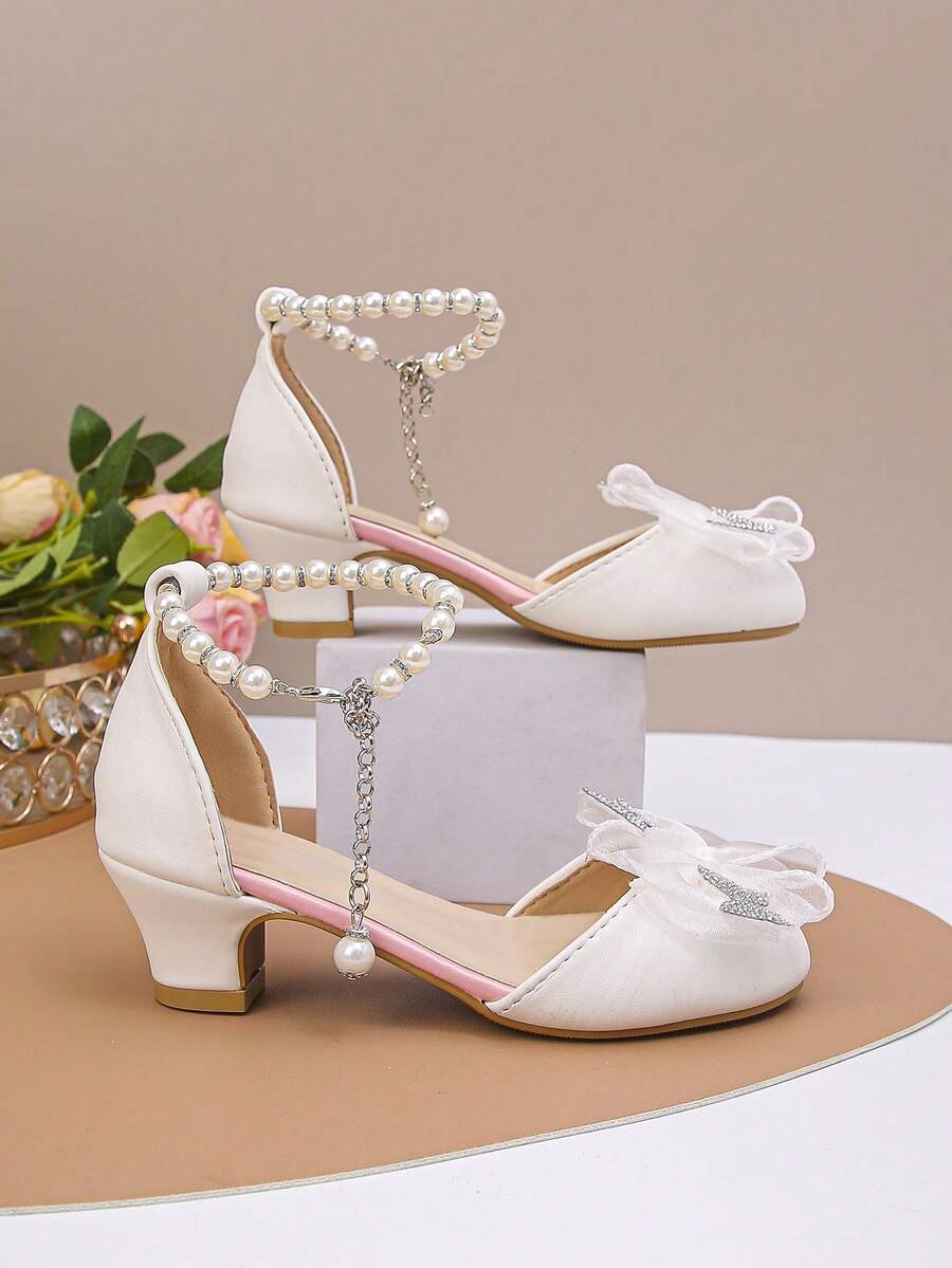 1 Pair Dreamy & Fashionable High Heel Sandals For Little Princesses, Versatile For Banquets, Performances, Vacations, The Best Gift For Children, Suitable For Summer - White - View 1