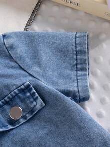 2pcs/Set Infant Girls' Preppy Style Short Sleeve Jacket Top And Pleated Skirt Outfit, Suitable For Daily, Outdoor, School, Commute, Vacation In Summer - Blue - View 6