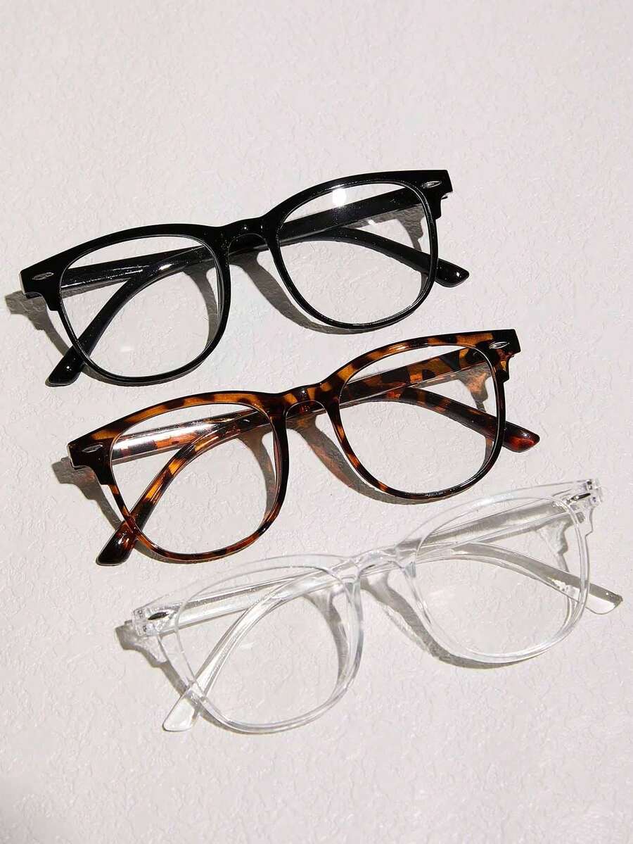 Bộ 1/2/3 chiếc kính thời trang nhẹ kiểu retro - Kính gọng đầy đủ thời trang, kính unisex tròng trong suốt, thích hợp để đọc sách/chơi game/xem TV/sử dụng điện thoại thông minh trong nhà để bảo vệ thị lực, cũng thích hợp cho kỳ nghỉ hè, bãi biển, tiệc tùng, và mặc thường ngày. - Nhiều màu - Xem 1