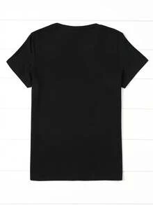 Women Anche Meno Pattern T-Shirt Casual Alphabet Print Crew Neck Soft Breathable Fabric Suitable For Spring SummerFall Loose Fit - Black - View 2