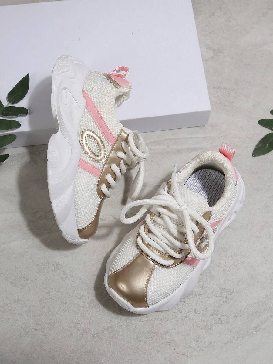 Kids' Fashion Sneakers, Spring/Autumn New Minimalist Girls Shoes, Chunky Sneakers, Soft Sole Anti-Slip Mesh Breathable Running Shoes, Baby Shoes, Girls Sports Shoes - Pink - View 1