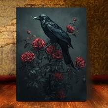 1pc 2D Flat Gothic Crow On Roses Canvas Art - Wood Framed Wall Decor, Dark Moody Raven & Red Blooms Print For Home, Office, Or Holiday Gift (Halloween, Christmas, Mother's Day), Gothic Home Decor Ready To Hang - White - View 6