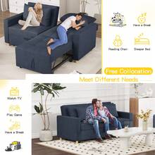 YODOLLA 2-Seater 3-In-1 Convertible Sofa Bed Sleeper, Pull Out Couch Bed With Adjustable Backrest - Navy Blue - View 5