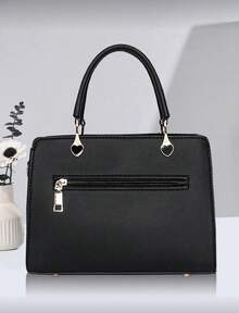 2025 New Design Shoulder & Handheld Bag With Furry Ball Pendant, Casual Style, Mother Day Gifts, Mom Gifts, Mommy's Essentials, Mommy Bag For Going Out, Business Casual Bag For Women, Perfect For Office, Business And Work, Business Casual Woman Bag Perfect For Office Business And Work , New Year - 黑色 - 查看 3