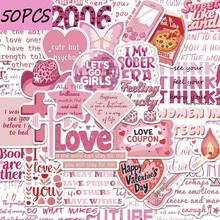 50pcs Pink Quotes Stickers, Decorate Phone Cases, Notebooks, Laptops, Water Cups, Waterproof Stickers - Multicolor - View 1