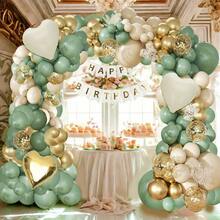 130pcs Green And Sand White Theme Balloon Arch Set, Includes Heart Foil Balloons And Gold, Green, Sand White Latex Balloons, Suitable For Birthday Party, Baby Shower, Christening, Anniversary, Engagement, And Various Other Party Occasions - Multicolor - View 5
