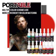 Zestaw tuszów do tatuażu 4/7/10/14 kolorów 5 ml, bogate i żywe kolory, odpowiednie do kolorowania tatuaży, makijażu brwi, malowania ciała, dla początkujących i profesjonalistów - Wielokolorowe - Zobacz 9