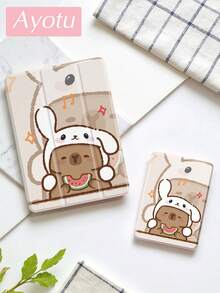 Ayotu Capybara, Watermelon, Cartoon Animal Pattern IPad Protective Case, Compatible With 10.2-Inch IPad (9th/8th Gen) 2021/2020, Compatible With 2022 Galaxy Tab A8 10.5-Inch, Compatible With Huawei MatePad 10.4/Tab, With Pencil Slot, Supports Auto Sleep/Wake Function, Fashionable Protective Cover - Multicolor - View 8