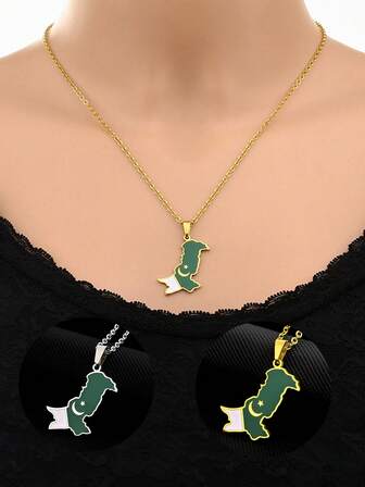 1pc Vintage Distressed Pakistani Geometric Pattern Pendant Necklace, Unisex Stainless Steel