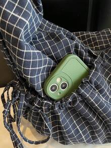 Fashionable Niche Design High-Quality Plaid Drawstring Dumpling Bag, Versatile Daily Commute Shoulder Crossbody Bag - 藍色 - 查看 5