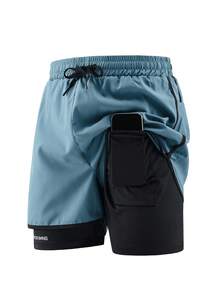 1 buah Celana Pendek Olahraga Warna Polos, Anti Gesekan, Ringan, Dua Lapisan, Celana Pendek Pasangan Unisex untuk Lari, Aktivitas Luar Ruangan, Gym, Musim Semi/Panas - Dusty Blue - View 2