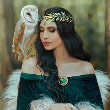 1pc Plastic Nature-Inspired Green Leaf & Gem Headband, Adjustable Elf Headpiece, Cosplay Forest Flower Crown Hair Accessory, Bride To Be, Tiara - Gold - View 3