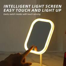 LED化妆镜，带前置灯，3种照明模式，可充电电池，带收纳底座，触控操作，可折叠便携，适合学生宿舍和日常使用。 - 彩色 - 查看 4