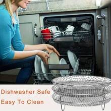 3/1 Set Of Gas Fryer Accessories, Three-Layer Circular Grill And Steamer, Stainless Steel Stackable Rack, Dehydrator, Fryer Accessories - Silver - View 10
