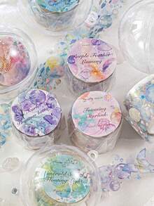 1卷全息银色不规则胶带，冰晶PET 3D立体剪贴簿贴纸，浮梦系列，适用于礼品、办公、家居、标记、标签、教室、玩具、学生日记本、创意复古装饰DIY材料 - 彩色 - 查看 2