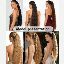 女士合成长波浪卷发接发片，夹式马尾辫，黑色/金色可选，耐热纤维 - 彩色 - 查看 8