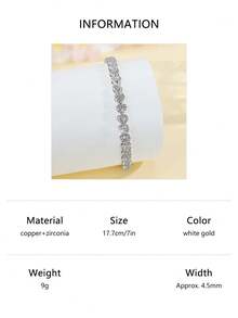 1pc Classic Tennis Style Copper Bracelet, Inlaid With Sparkling Cubic Zirconia, Suitable As Accessory, Jewelry Or Gift For Any Occasion, Unisex 6-7.5 Inches - Heart-shaped - View 10