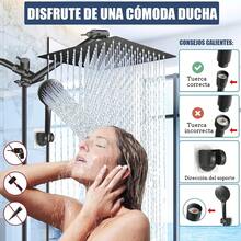 Regaderas para Baño de Lluvia Alta Presion, 8" Cabeza de Ducha de Lluvia, Brazo de Extensión de 11" y Ducha de Mano de 3 Modos Rociado, Ajustable con Soporte, Antifugas, Manguera - Negro - Ver 2