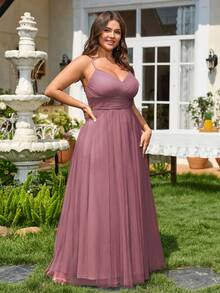 优雅无袖露背蕾丝网纱淡粉色伴娘礼服，适合婚礼及春夏婚礼宾客礼服、舞会等场合。 - 藕粉色 - 查看 4