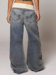 Jeans Pants For Women Fashion Loose Fit Casual Low Rise Denim Pants Y2K Retro Streetwear - 藍色 - 查看 2