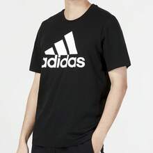 Adidas 阿迪达斯 ESSENTIALS 复古美式风格印花舒适休闲运动简约日常百搭短袖T恤，黑色 - 黑色 - 查看 4