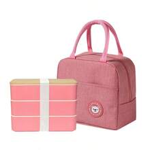 1pc Pink 3-Layer Leak-Proof Bento Lunch Box With Cutlery, Japanese-Style Lunch Box, Adult Lunch Box, School Lunch Box, Bamboo Lid Lunch Box, Meal Prep Container, Outdoor Travel Insulated Bag, Stackable, Reusable, Suitable For Back To School, Outdoor Travel, Office Work, Kitchen Food Storage - Pink - View 7