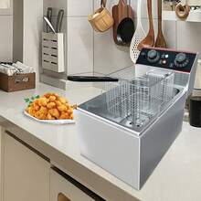 8L Freidora comercial, freidora eléctrica de encimera con cesta, freidora de acero inoxidable desmontable con control de temperatura, fácil de limpiar. - Tipo de Enchufe B USA (110-127V) - Ver 6