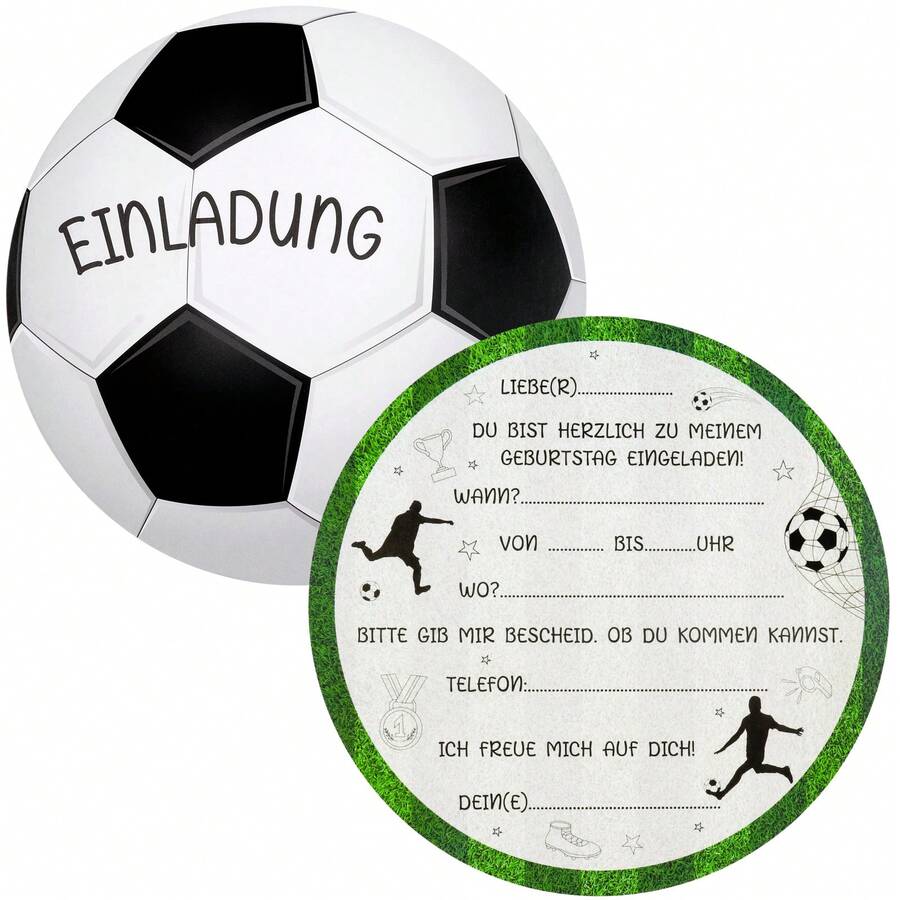 12 Pack Football Soccer Shaped Fill-In Invitations Cards, Funny Birthday Sports Party Shower Football Party Invites For Football Lover-It's Game Time - Black - View 1