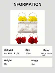 6pcs Set Elegant Fabric Flower Earrings, European And American Style, Suitable For Women's Vacation And Daily Wear - Yellow White Red - View 7