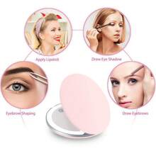 Pink Sunlight LED Travel Makeup Mirror | 1X/5X Dual Magnification, 5-Inch Large Clear Mirror | 3 Color Temperatures, Touch Dimmable | Foldable Portable, Magnetic Auto-Off | Type-C Rechargeable, Travel & Gift Essential - Hồng - Xem 4